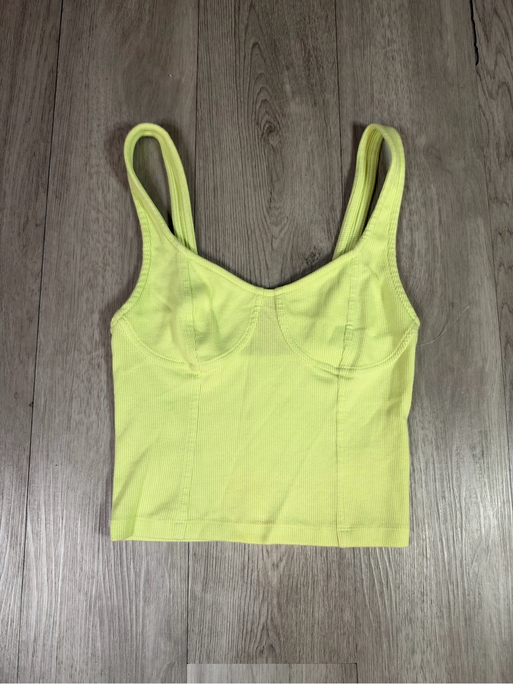 Aerie Light Lime Green Ribbed Knit V-Neck Cropped Tank Top Stretch Size S